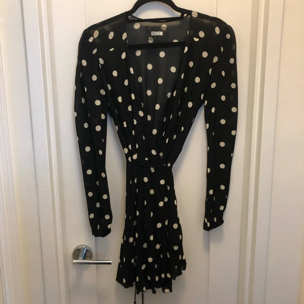 Reformation Black & White Polka Dot Mini Dress - Picture 2 of 8